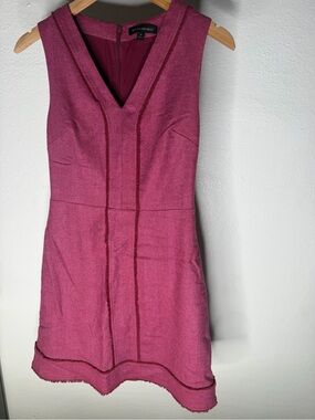 Banana Republic Wool Blend Sheath Dress Size 4 Pink Fringe Trim.